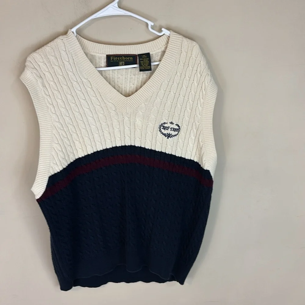 Vintage Firethorn Cotton Cable Knit Vest Size Medium Bay Tree Golf Logo